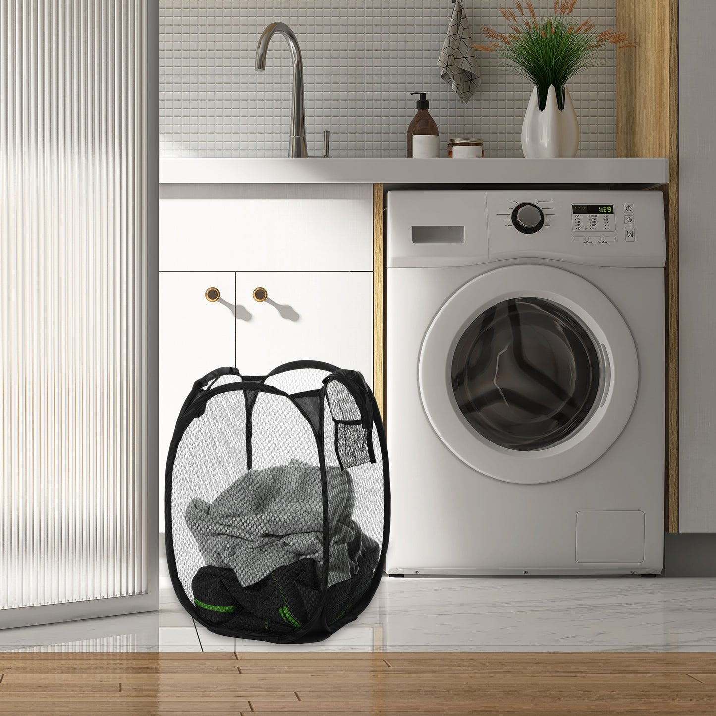 Folding Laundry Basket Durable Laundry Hamper for Bathroom 40L Black