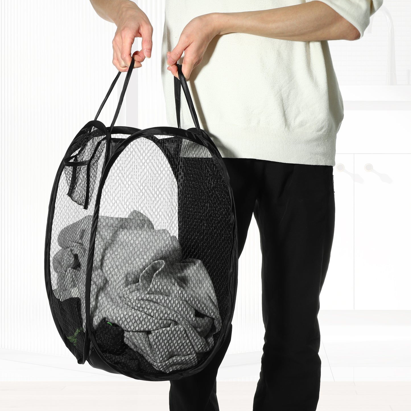 Folding Laundry Basket Durable Laundry Hamper for Bathroom 40L Black