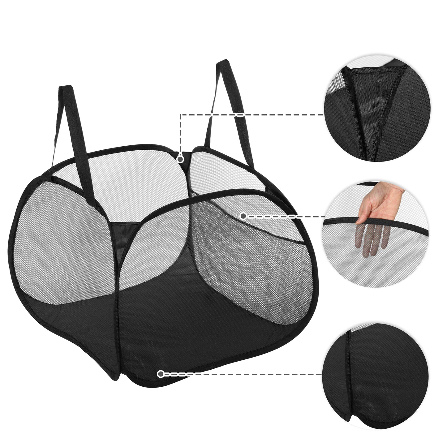 Folding Laundry Basket Portable Hamper Basket for Bathroom 90L Black