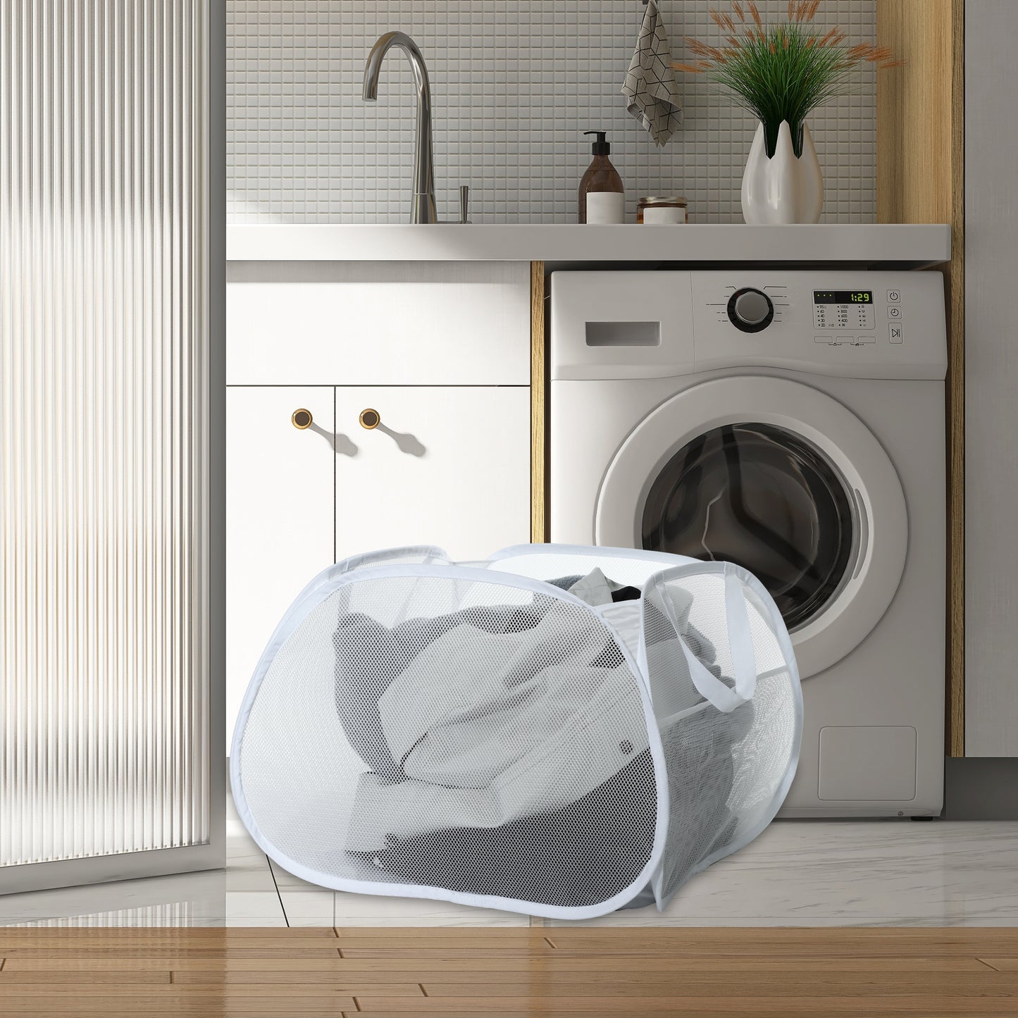 Folding Laundry Basket Portable Hamper Basket for Bathroom 90L White