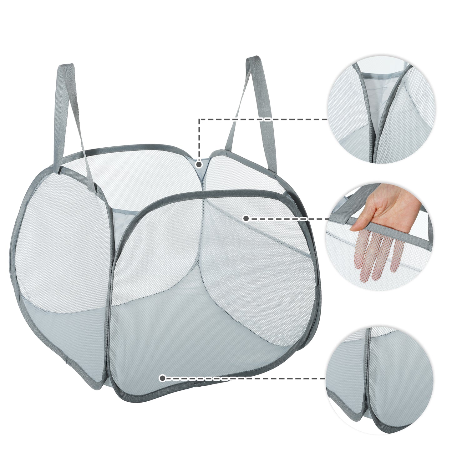 Folding Laundry Basket Portable Hamper Basket for Bathroom 90L Gray