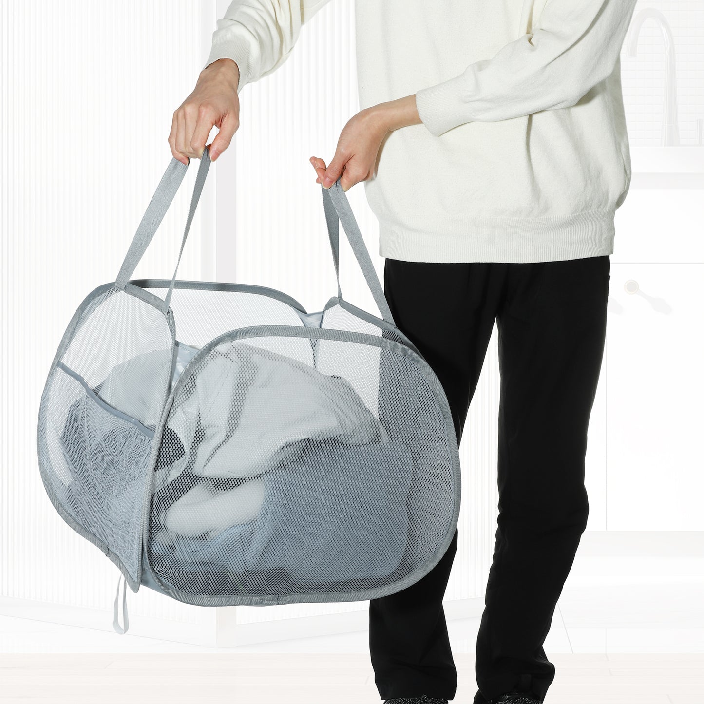 Folding Laundry Basket Portable Hamper Basket for Bathroom 90L Gray