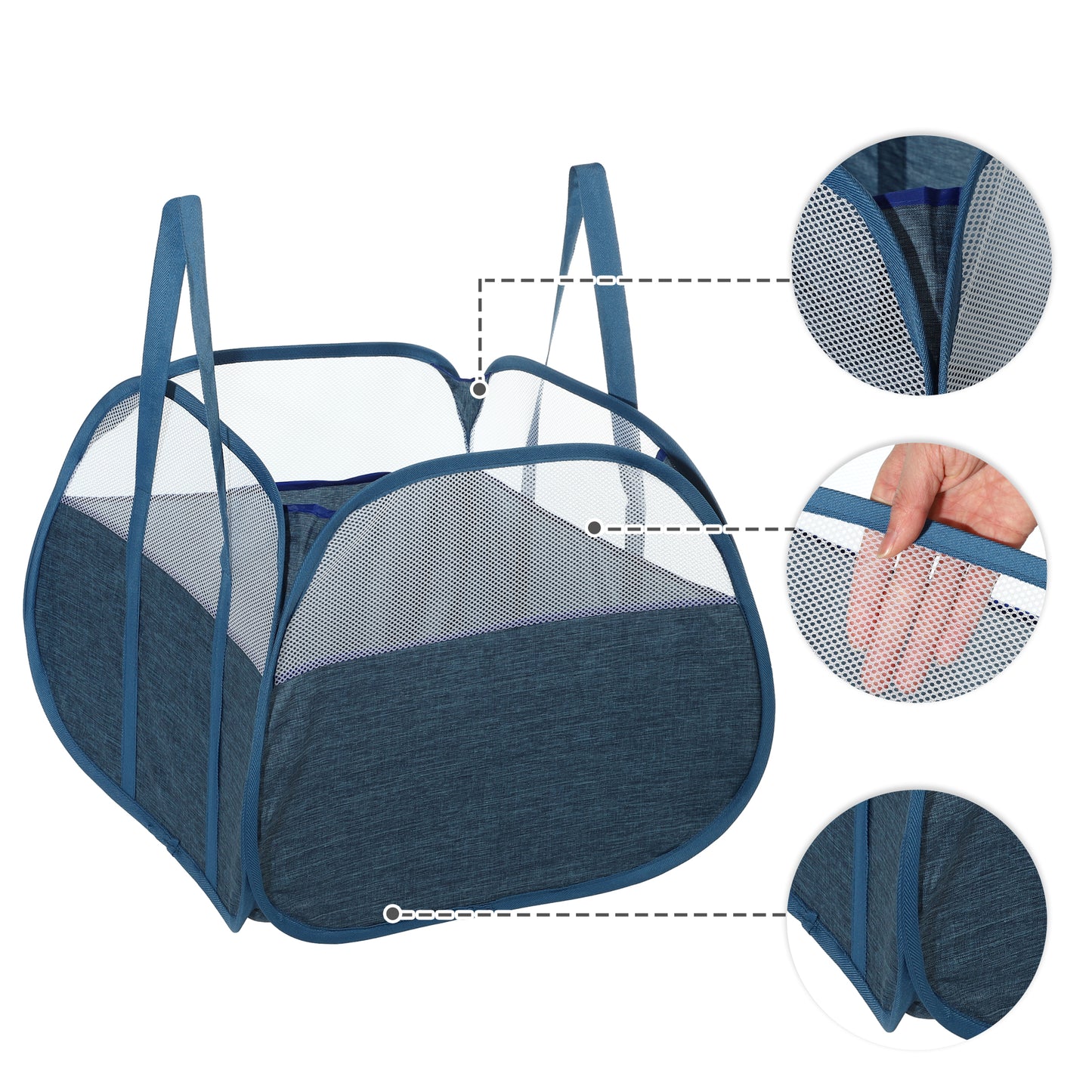 Folding Laundry Basket Breathable Hamper Basket for Bathroom 90L Blue