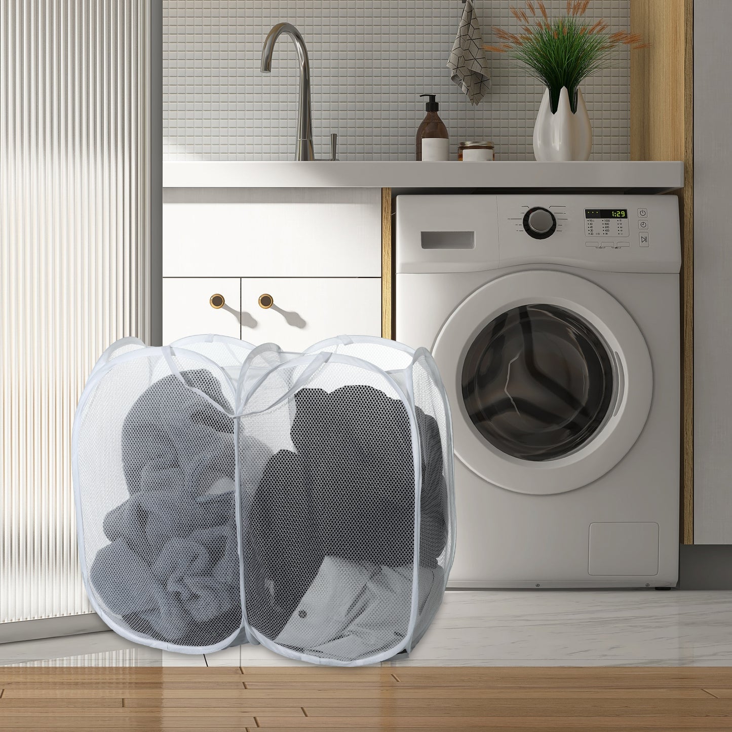Folding Laundry Basket Portable Hamper Basket for Bathroom 140L White