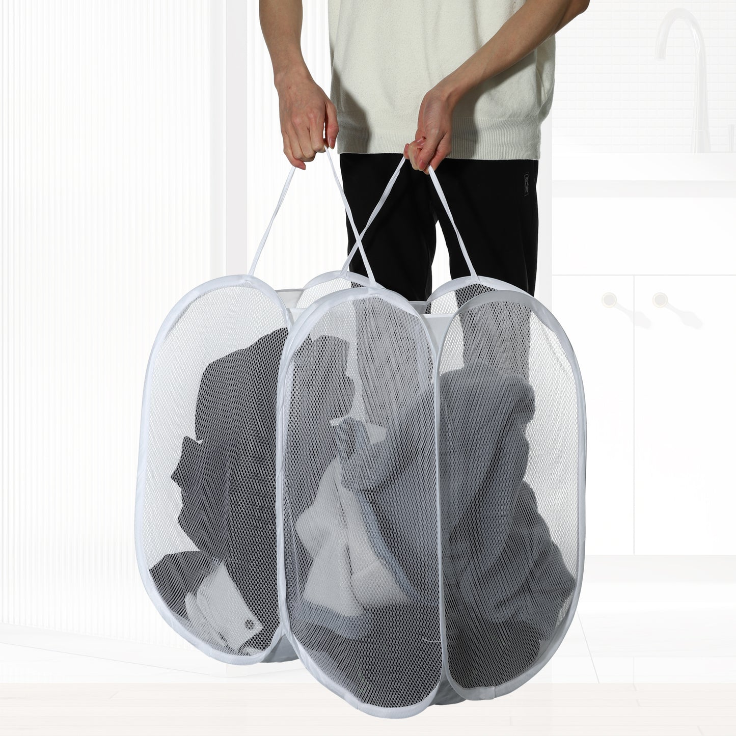 Folding Laundry Basket Portable Hamper Basket for Bathroom 140L White