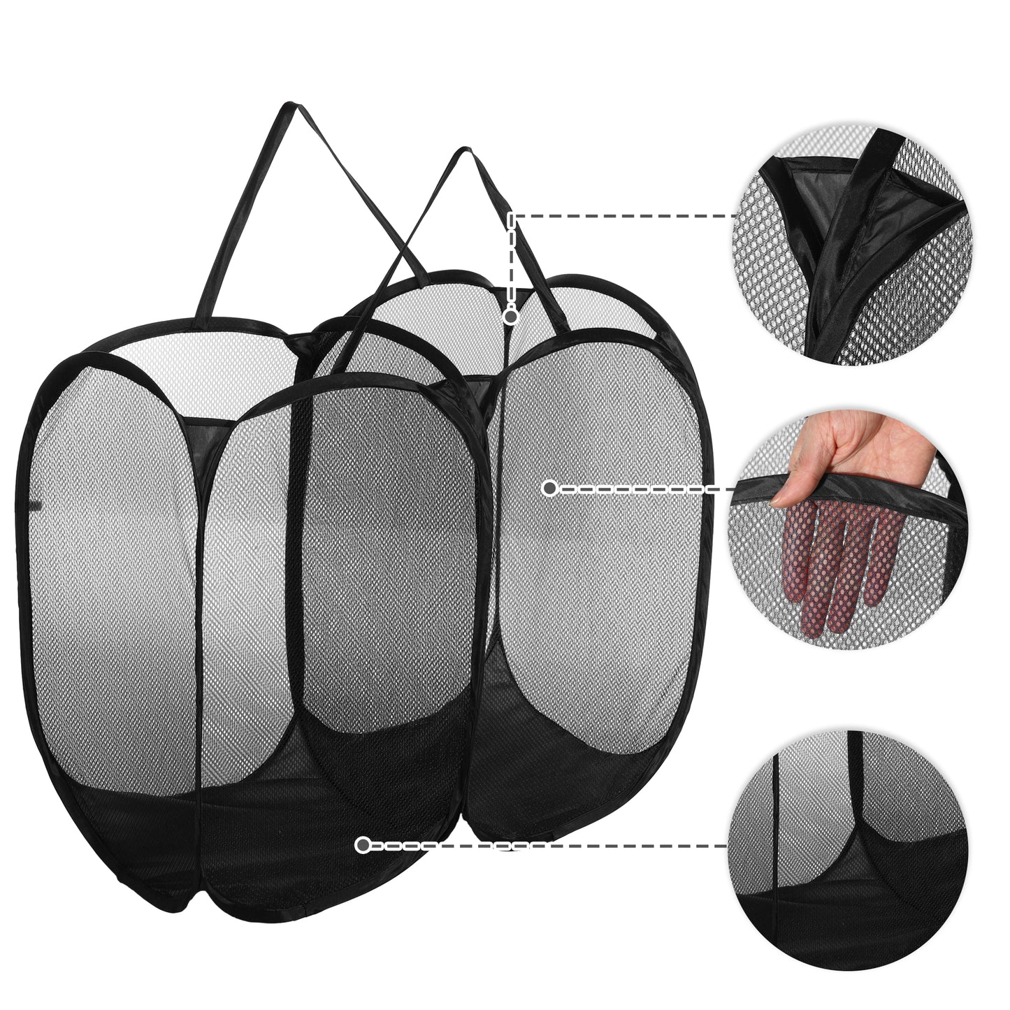 Folding Laundry Basket Portable Hamper Basket for Bathroom 140L Black
