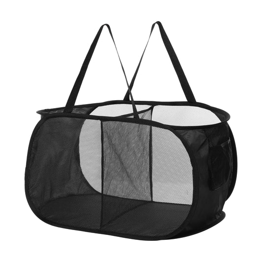 Folding Laundry Basket 2 Compartments Hamper Basket for Bathroom 75L Black