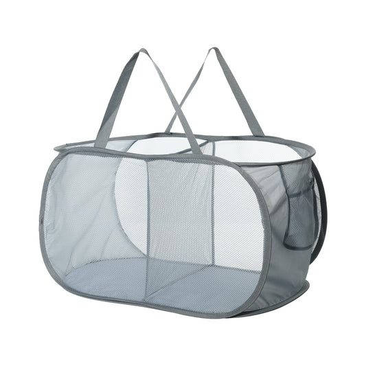 Folding Laundry Basket 2 Compartments Hamper Basket for Bathroom 75L Gray
