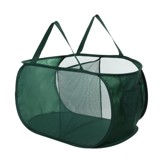 Folding Laundry Basket 2 Compartments Hamper Basket for Bathroom 75L Green