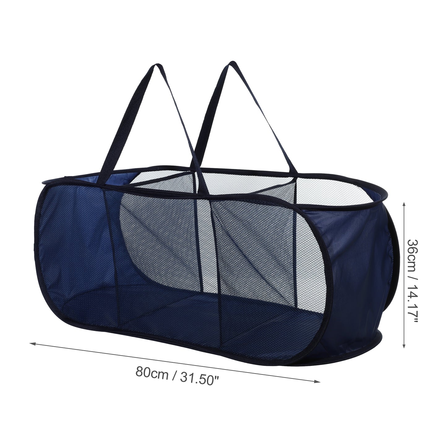 Folding Laundry Basket 3 Compartments Hamper Basket for Bathroom 100L Navy Blue