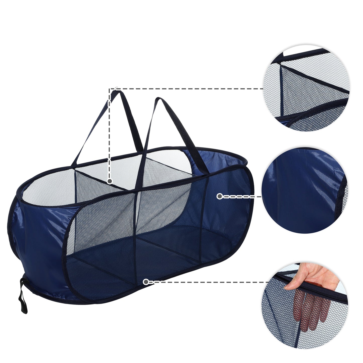 Folding Laundry Basket 3 Compartments Hamper Basket for Bathroom 100L Navy Blue