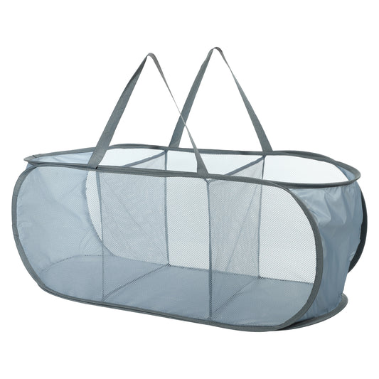 Folding Laundry Basket 3 Compartments Hamper Basket for Bathroom 100L Gray