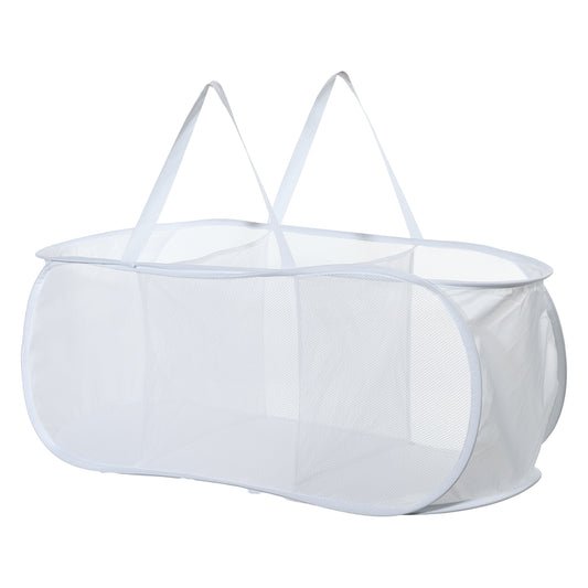Folding Laundry Basket 3 Compartments Hamper Basket for Bathroom 100L White