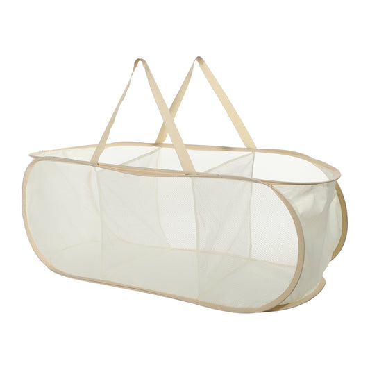 Folding Laundry Basket 3 Compartments Hamper Basket for Bathroom 100L Beige