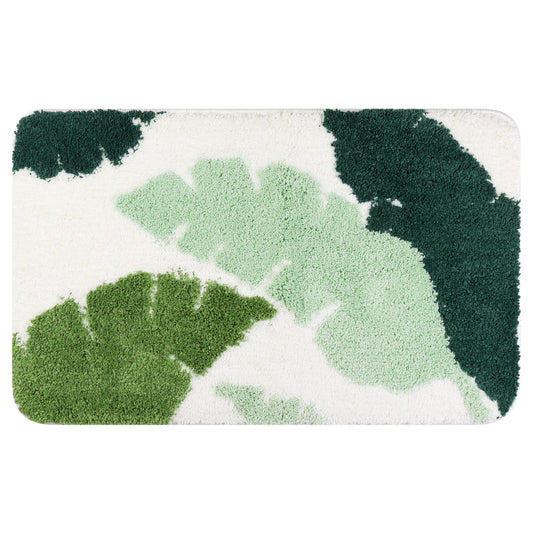 Cute Leaf Pattern Bath Rug, Boho Non Slip Bathroom Decor Washable Mat for Bedroom, Bath Tub