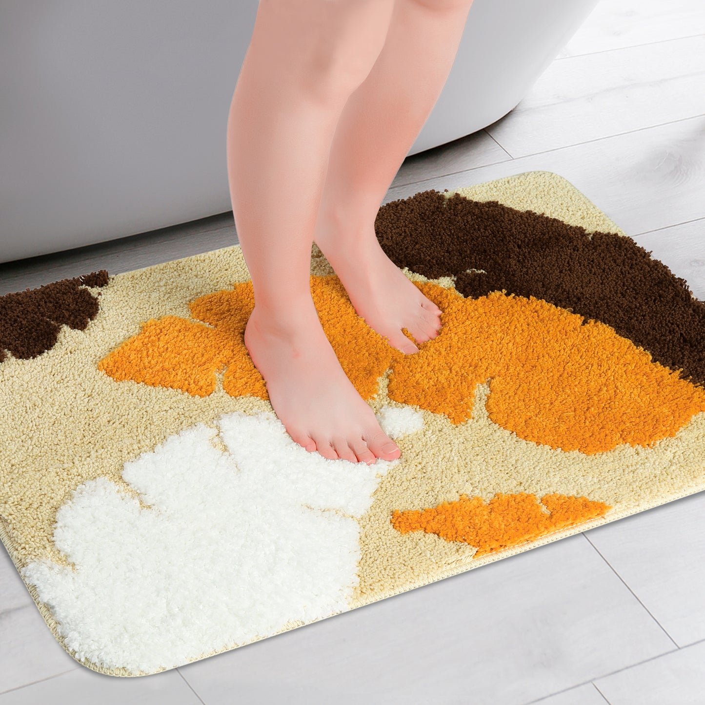 Cute Leaf Pattern Bath Rug, Boho Non Slip Bathroom Decor Washable Mat for Bedroom, Bath Tub