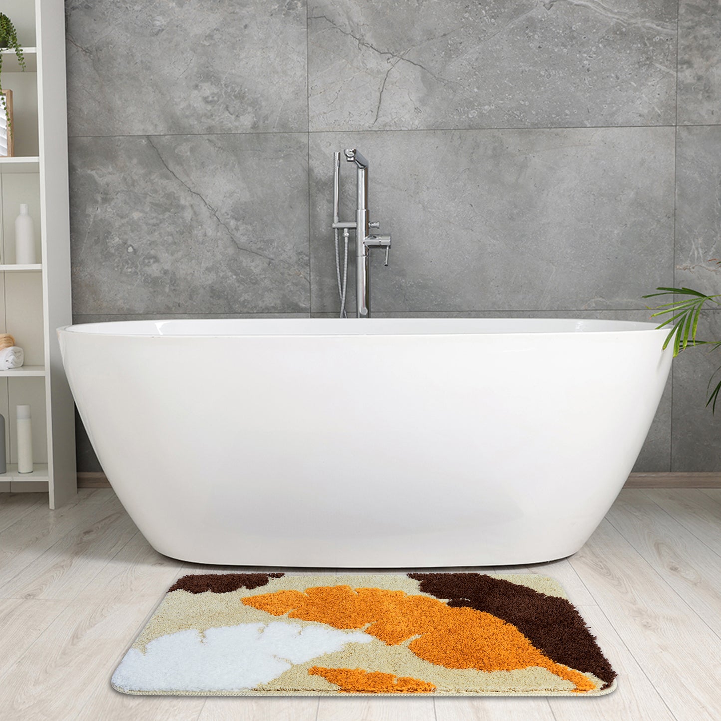 Cute Leaf Pattern Bath Rug, Boho Non Slip Bathroom Decor Washable Mat for Bedroom, Bath Tub