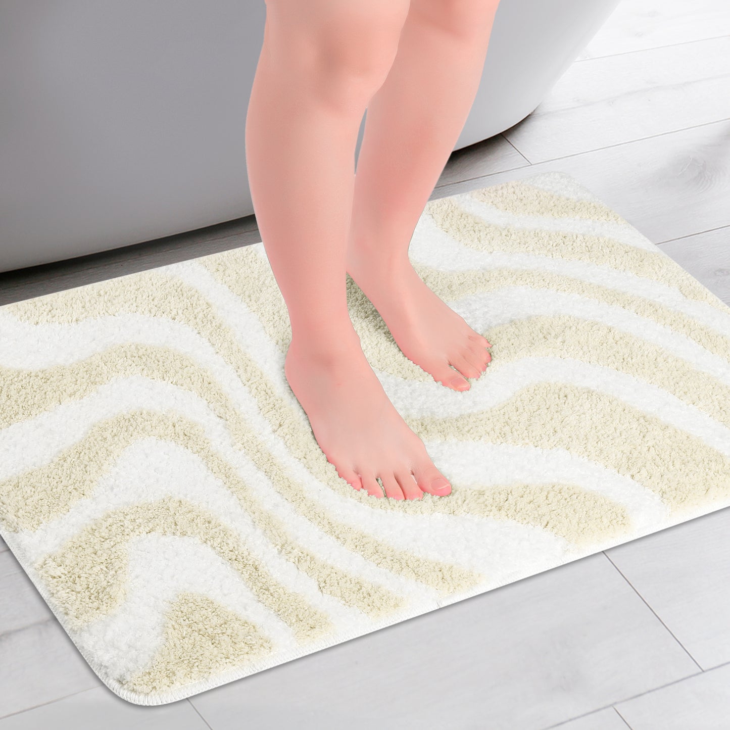 Fashion Wave Pattern Bathroom Rug Mat, Soft Absorbent Machine Wash Bath Mats