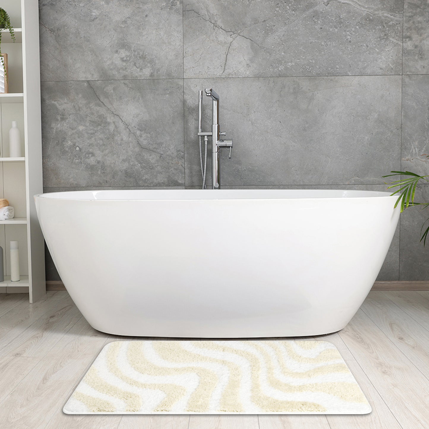Fashion Wave Pattern Bathroom Rug Mat, Soft Absorbent Machine Wash Bath Mats