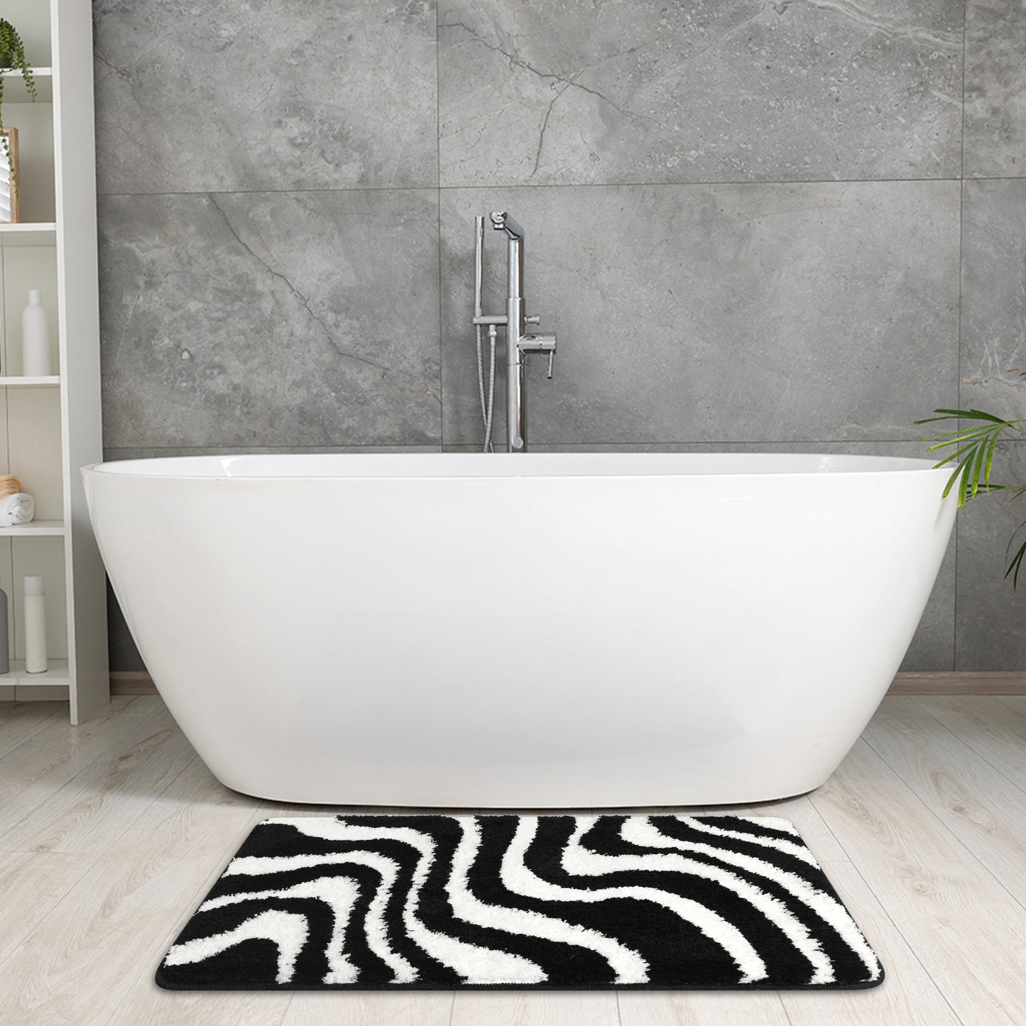 Fashion Wave Pattern Bathroom Rug Mat, Soft Absorbent Machine Wash Bath Mats