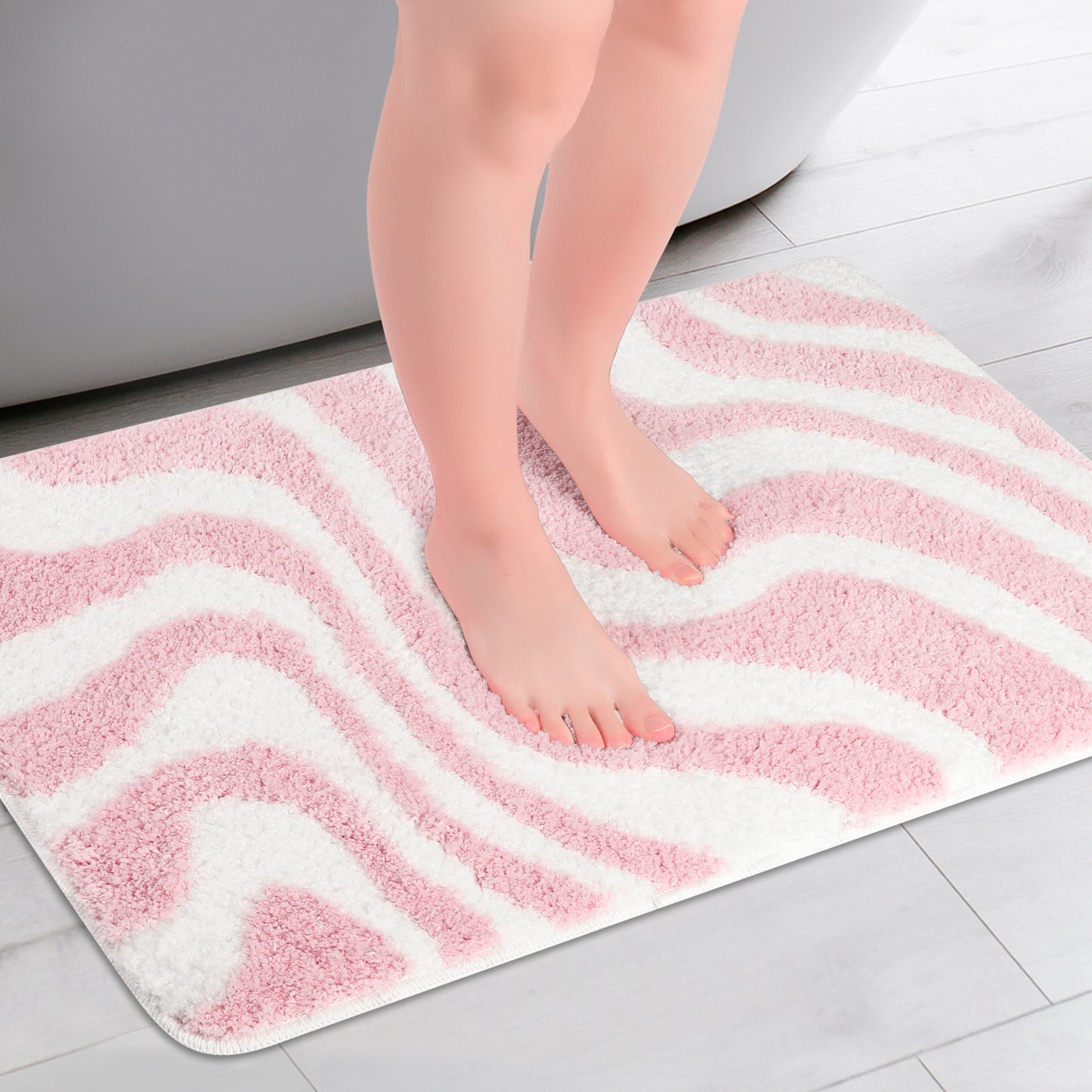 Fashion Wave Pattern Bathroom Rug Mat, Soft Absorbent Machine Wash Bath Mats