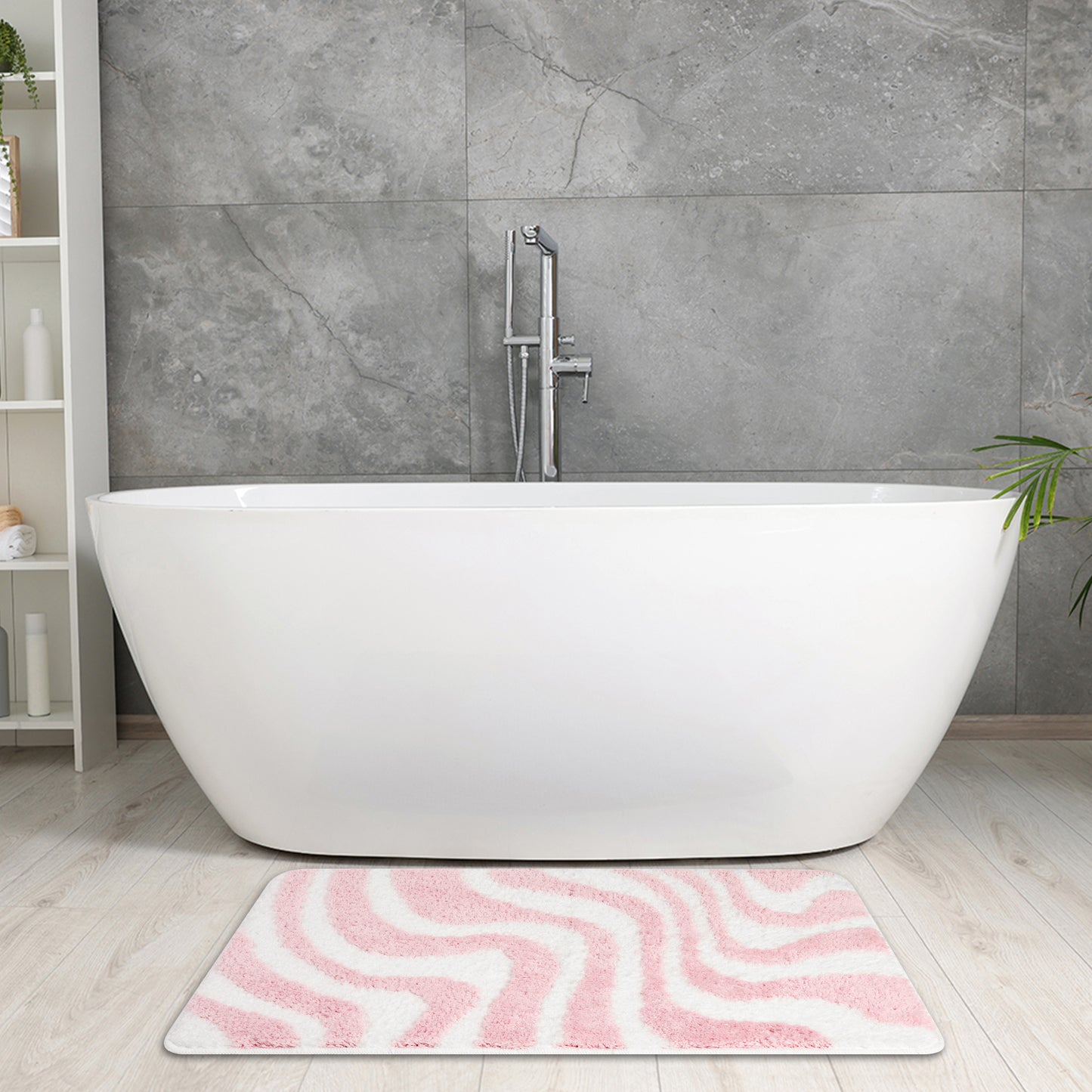 Fashion Wave Pattern Bathroom Rug Mat, Soft Absorbent Machine Wash Bath Mats