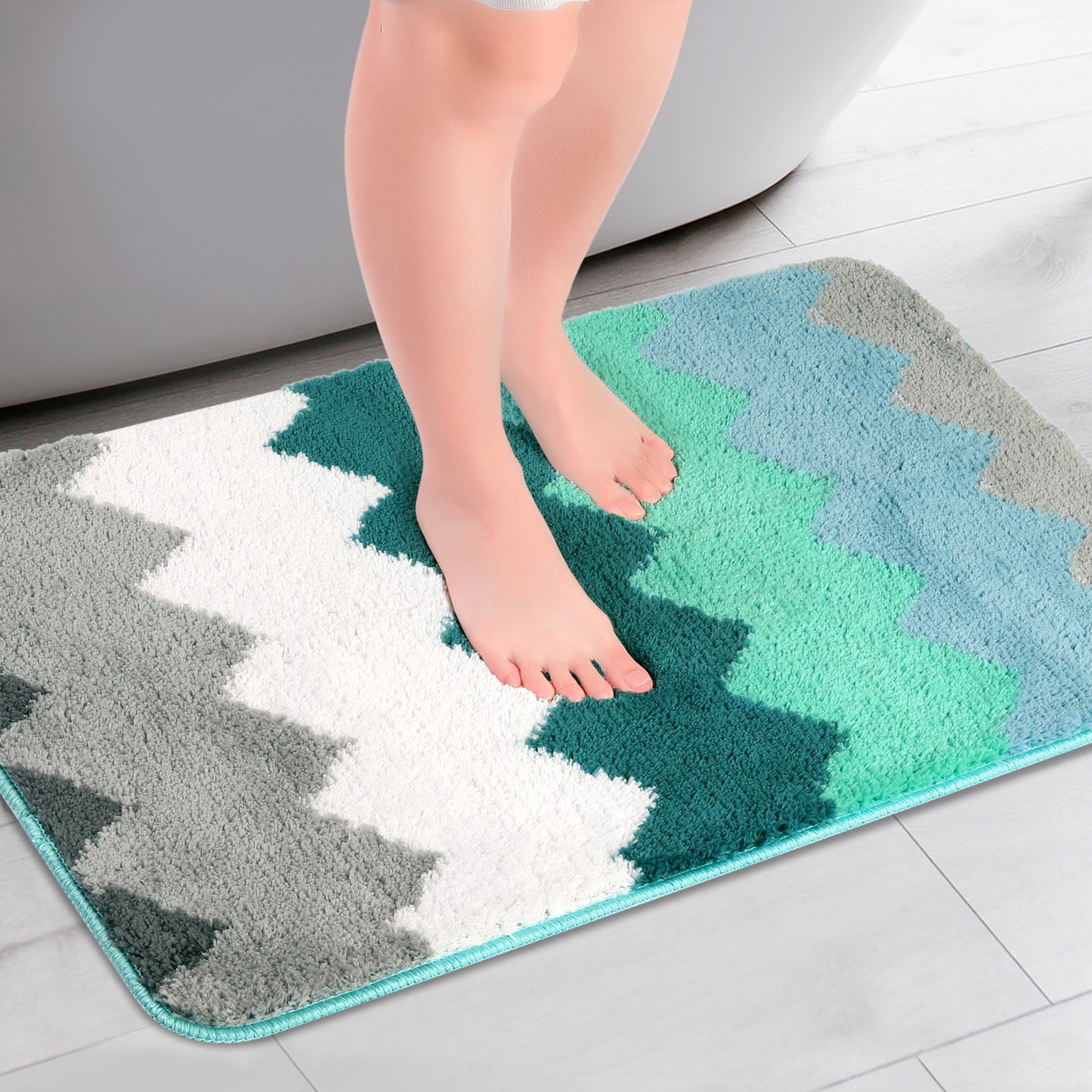 Waves Stripe Bathroom Carpet, Extra Soft and Absorbent Bath Mat, Non-Slip Rug for Bathroom
