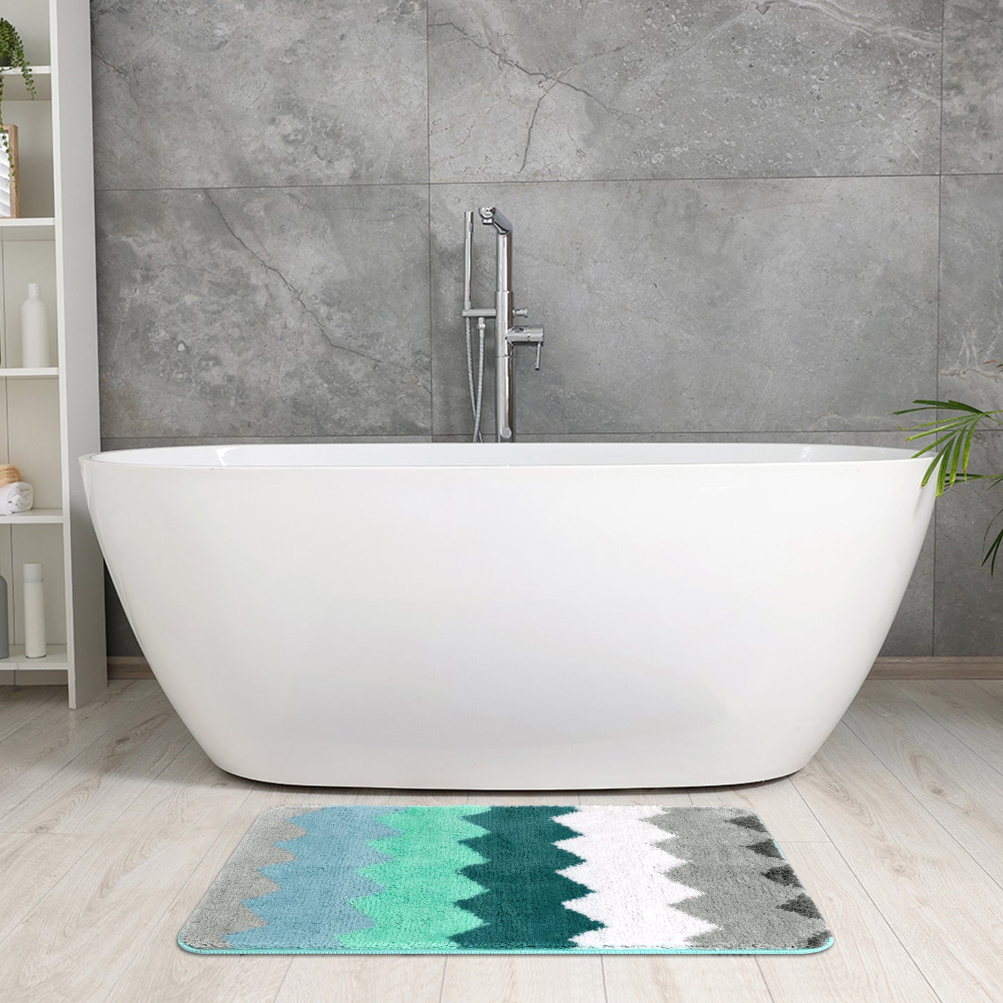 Waves Stripe Bathroom Carpet, Extra Soft and Absorbent Bath Mat, Non-Slip Rug for Bathroom