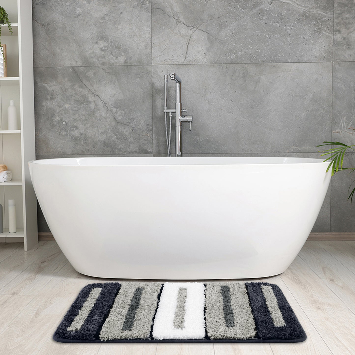 Grey Bathroom Rug, Soft Bath Mat Non Slip Ultra Water Absorbent Machine Washable Bath Mats