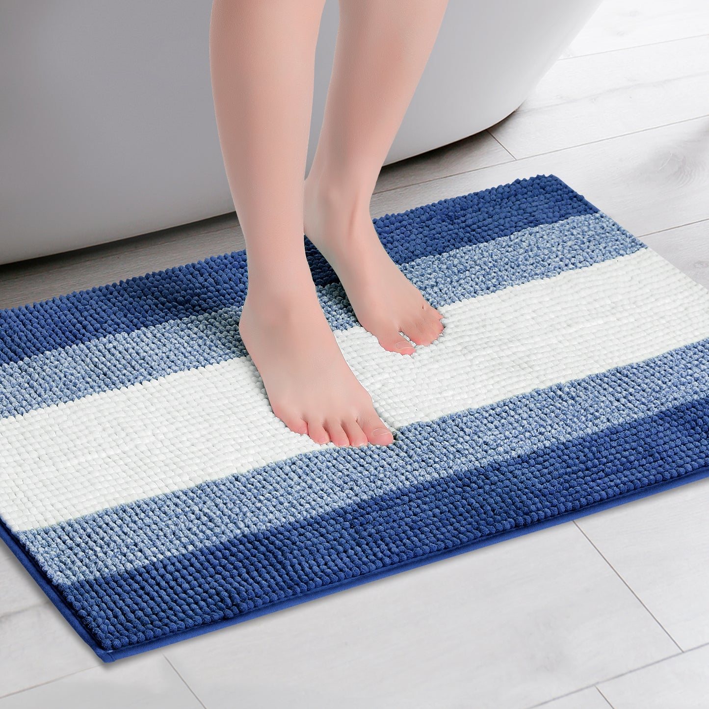 Bathroom Rug, Extra Soft and Absorbent Chenille Bath Rug Fluffy Striped Chenille Bath Mats