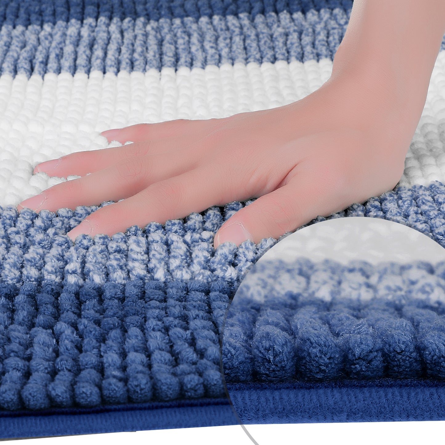 Bathroom Rug, Extra Soft and Absorbent Chenille Bath Rug Fluffy Striped Chenille Bath Mats