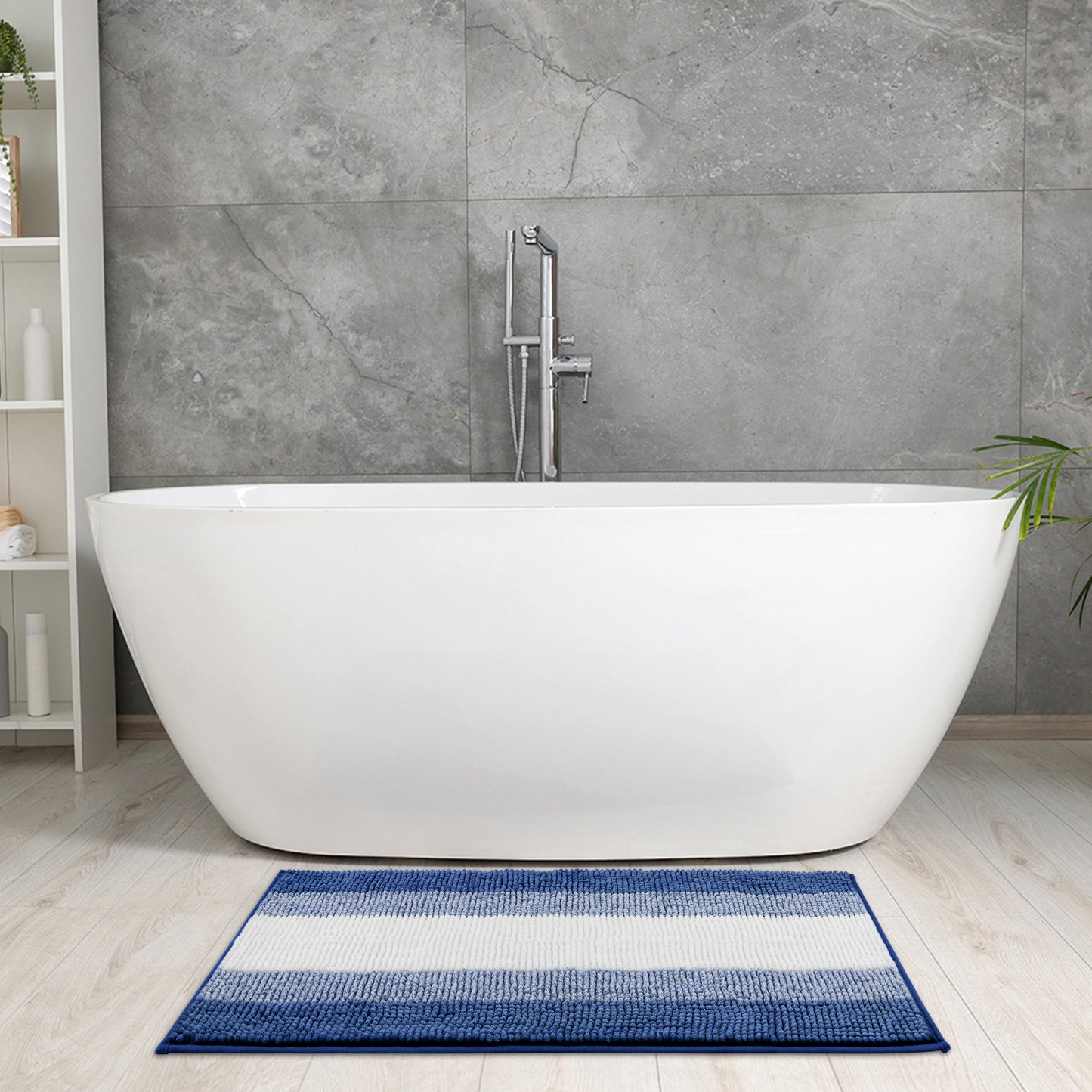 Bathroom Rug, Extra Soft and Absorbent Chenille Bath Rug Fluffy Striped Chenille Bath Mats