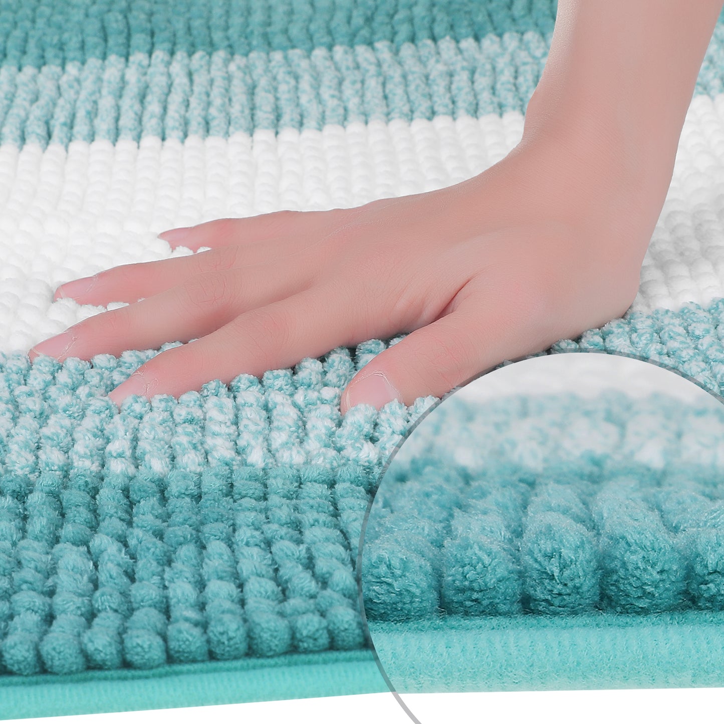 Bathroom Rug, Extra Soft and Absorbent Chenille Bath Rug Fluffy Striped Chenille Bath Mats