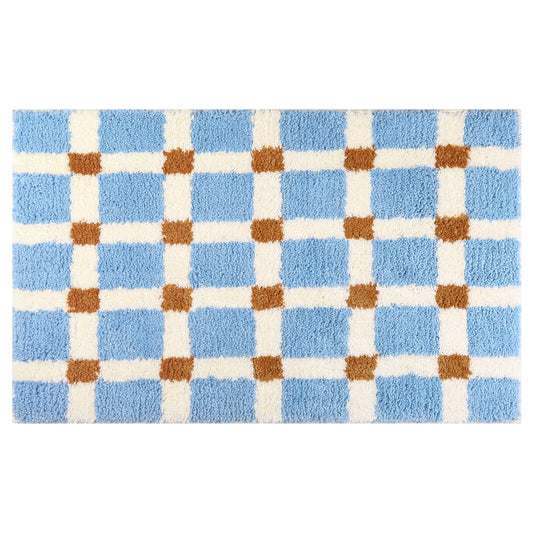 Checkered Non Slip Bath Mats, Soft Fluffy Absorbent Bathroom Rugs for Shower