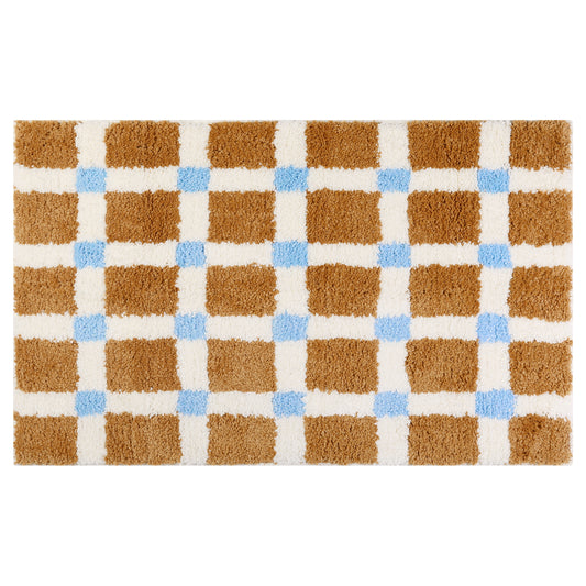Checkered Non Slip Bath Mats, Soft Fluffy Absorbent Bathroom Rugs for Shower