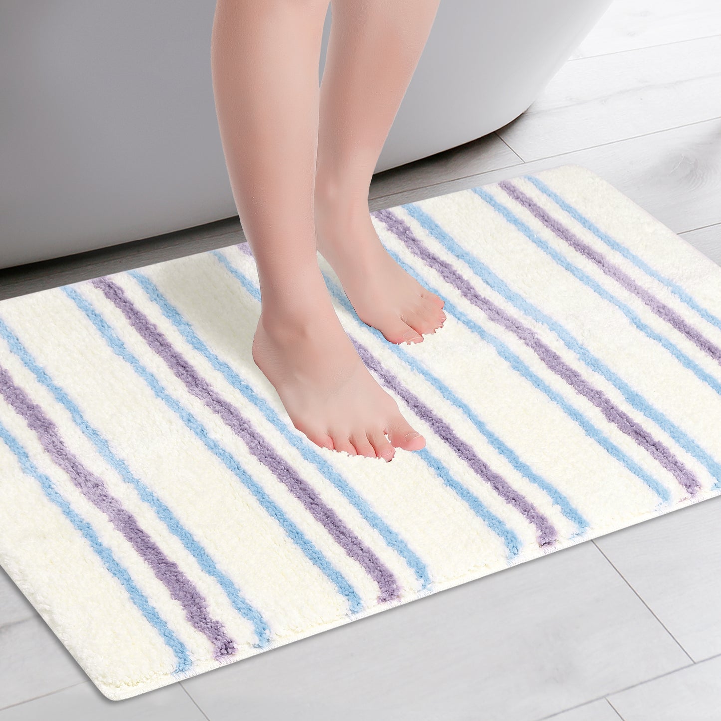 Striped Bathroom Rug Mat, Non-Slip Soft Bath Carpet, Absorbent Machine Washable Bath Mats
