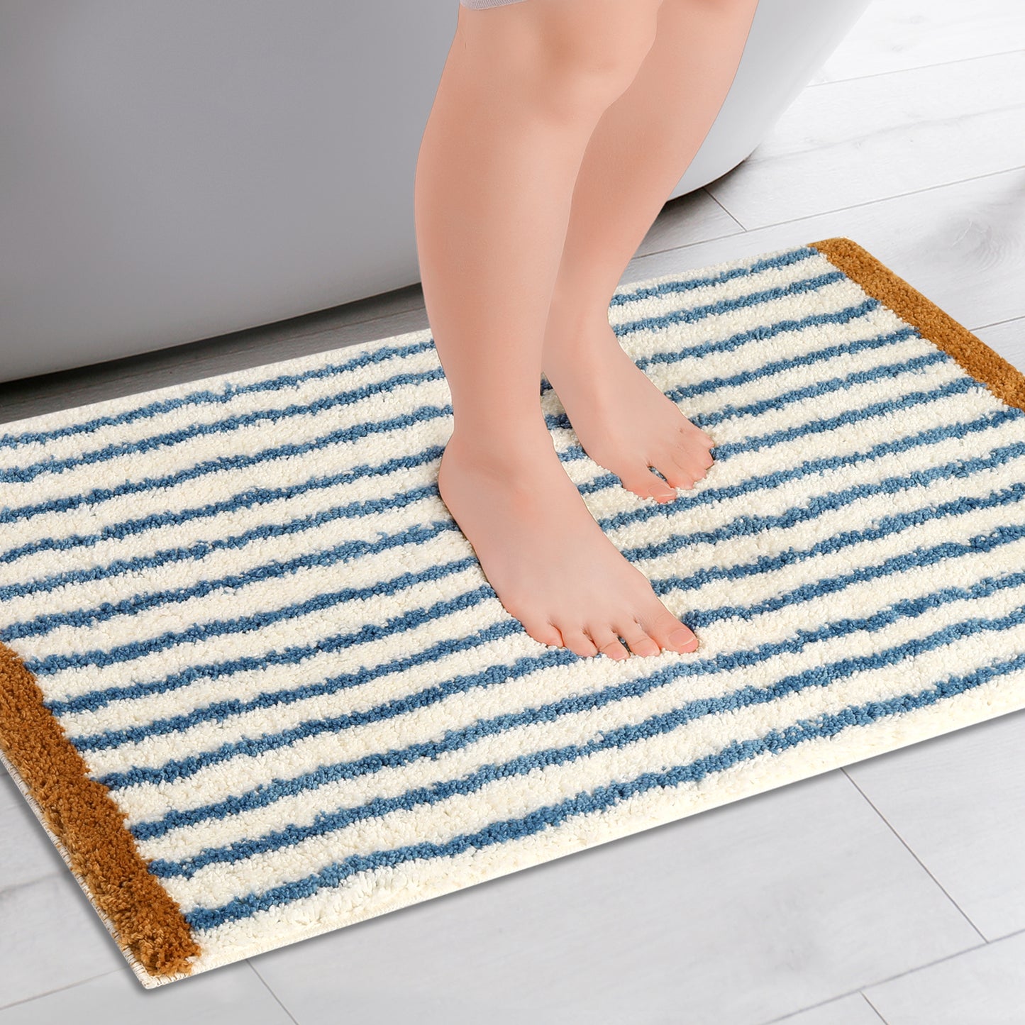 Striped Bathroom Rug Mat, Non-Slip Soft Bath Carpet, Absorbent Machine Washable Bath Mats