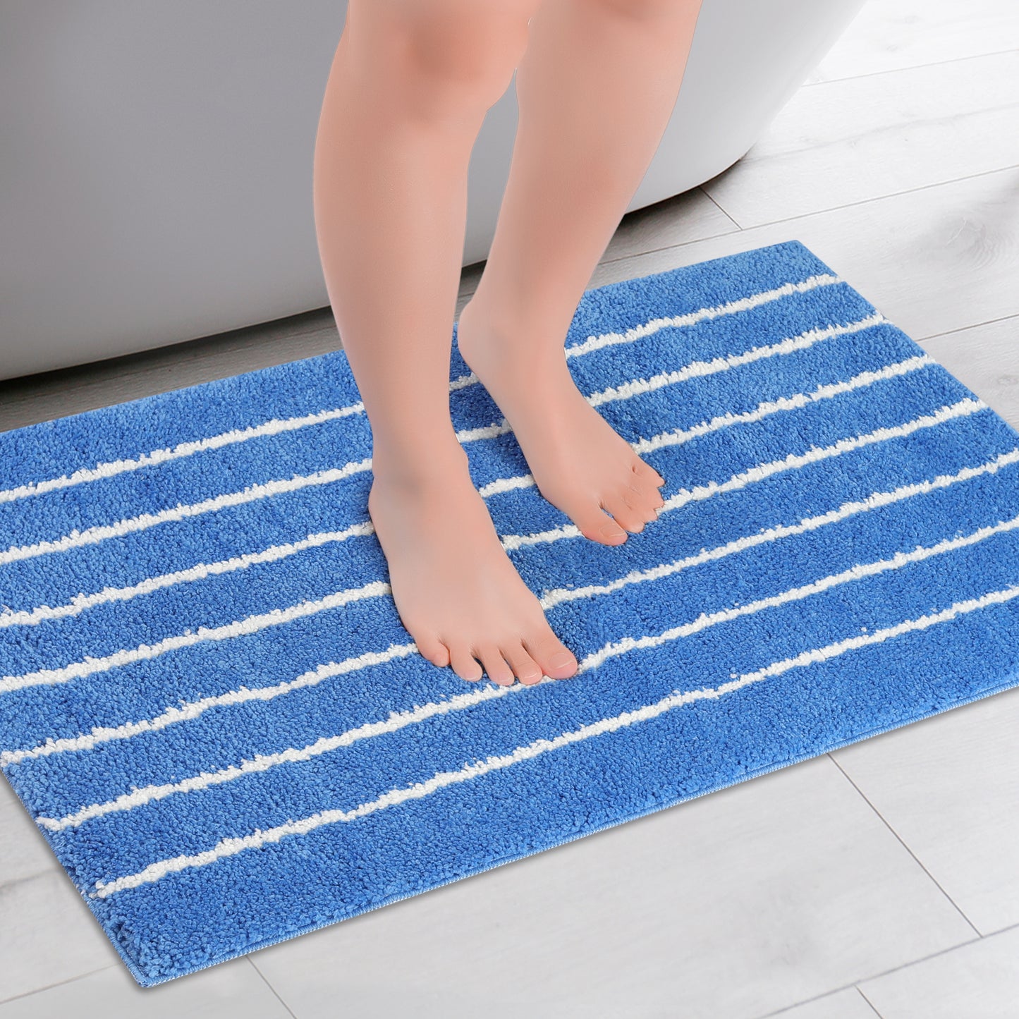 Striped Bathroom Rug, Non-Slip Soft Fluffy Bath Carpet, Water Absorbent Bath Mats