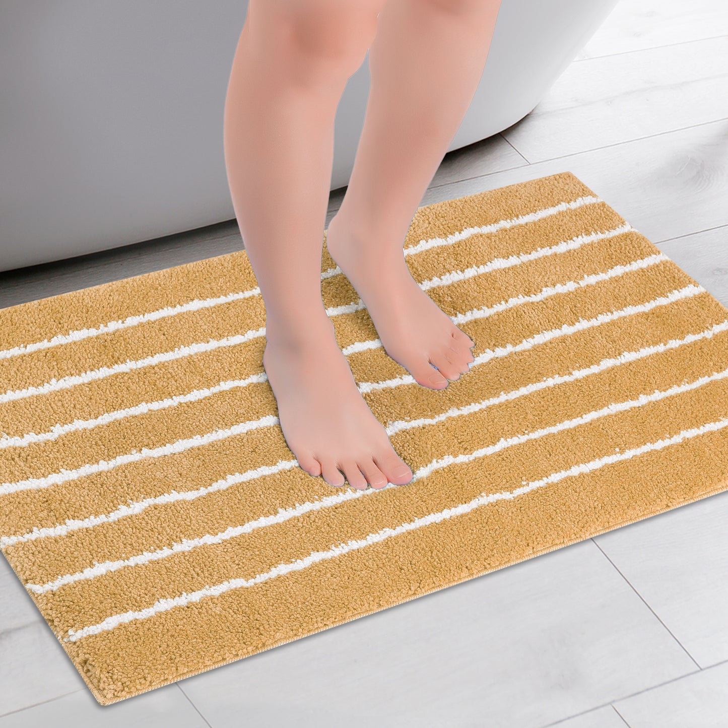 Striped Bathroom Rug, Non-Slip Soft Fluffy Bath Carpet, Water Absorbent Bath Mats