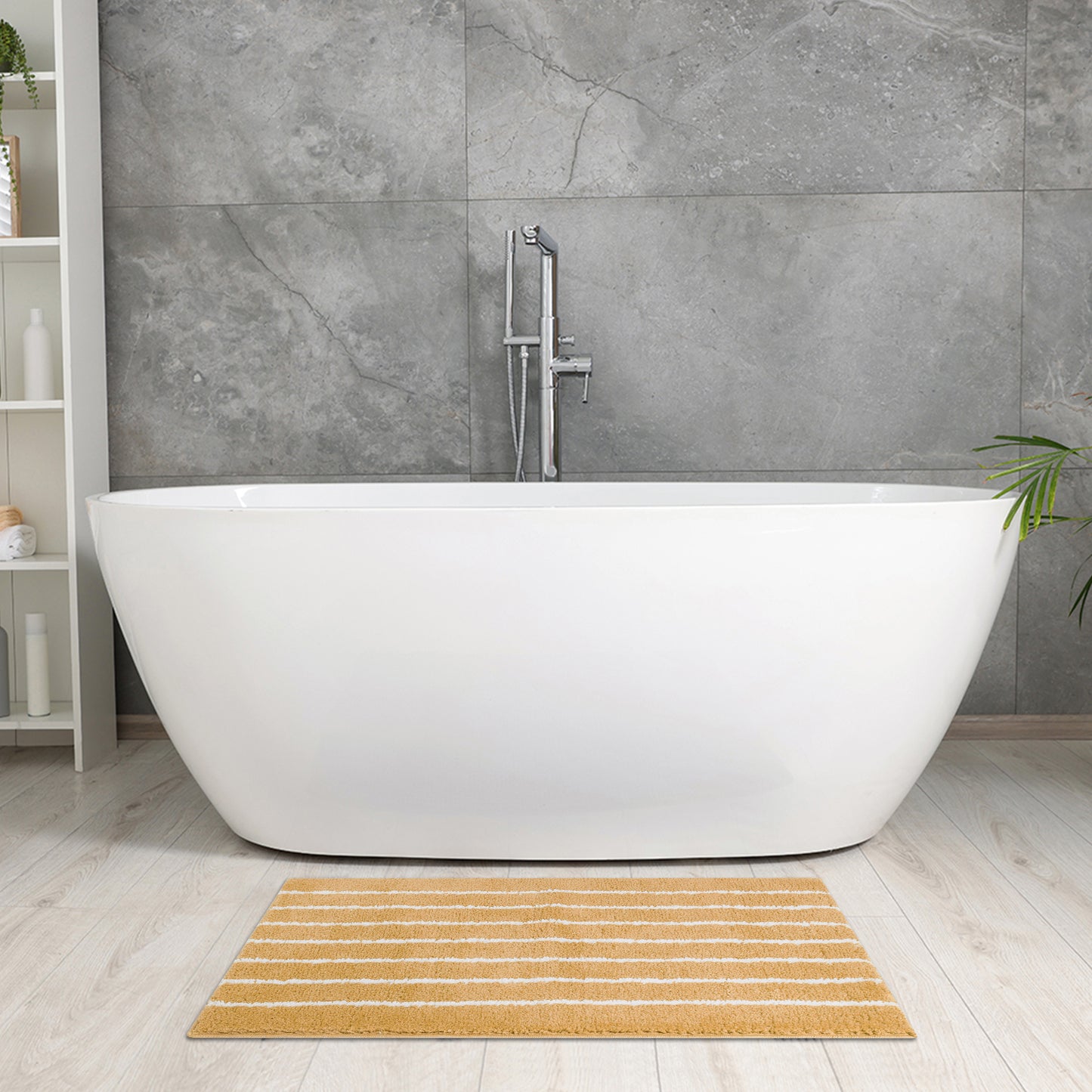 Striped Bathroom Rug, Non-Slip Soft Fluffy Bath Carpet, Water Absorbent Bath Mats
