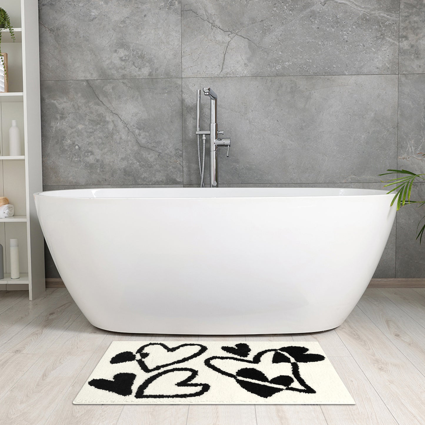 Cute Heart Pattern Bathroom Rug, Ultra Soft Non-Slip Shaggy Bath Mats