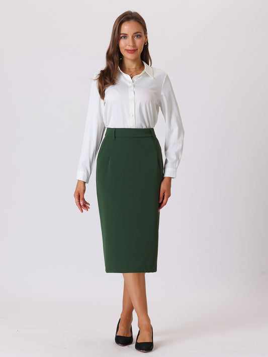Women's High Waist Split Back Work Midi Pencil Skirt
