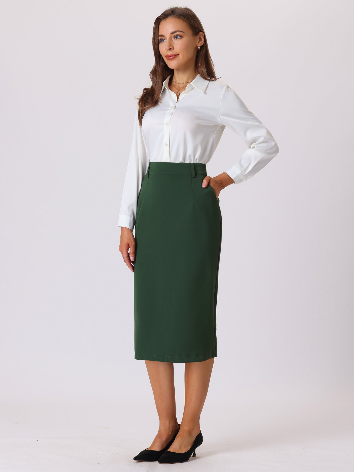 Women's Pencil Skirt High Waist Split Back Work Midi Skirts