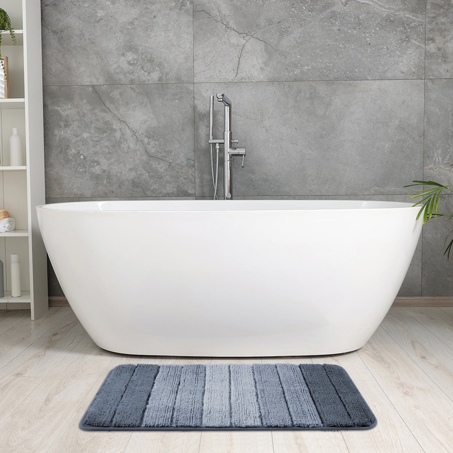 Plush Gradient Striped Bathroom Rug, Microfiber Shaggy Machine Washable Bath Mats