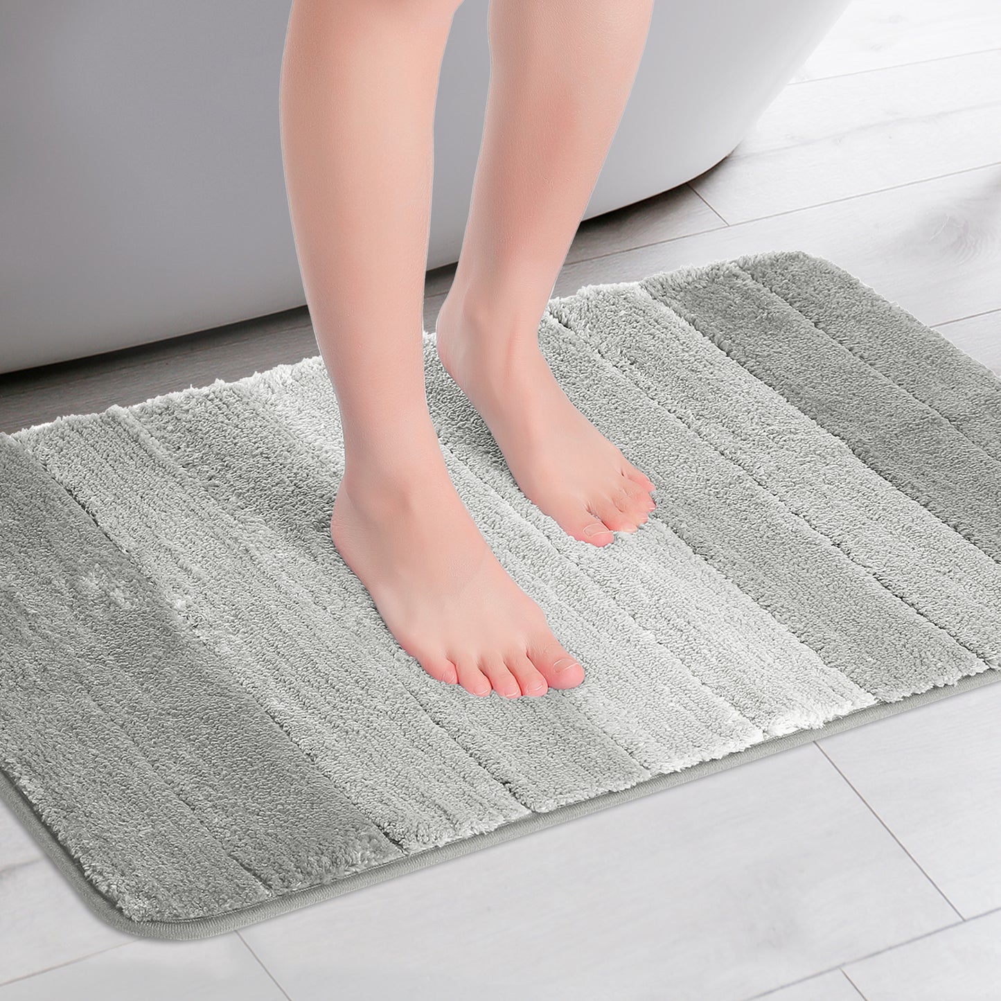 Plush Gradient Striped Bathroom Rug, Microfiber Shaggy Machine Washable Bath Mats