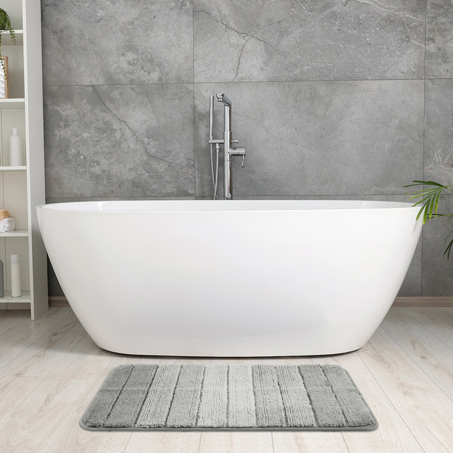 Plush Gradient Striped Bathroom Rug, Microfiber Shaggy Machine Washable Bath Mats