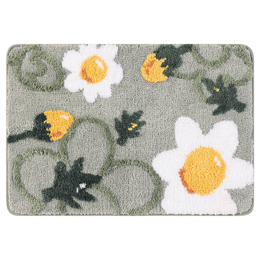 Microfiber Bathroom Rugs, Non-Slip Cute Flower, Soft Absorbent Plush Machine Washable Bath Mats