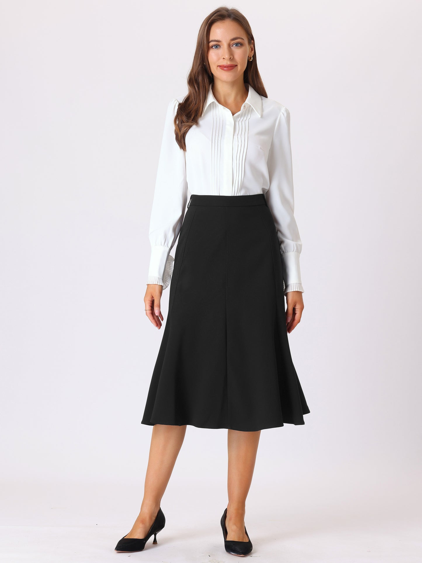 Women's Office Skirt Below Knee Lenght High Waist Fishtail Skirt