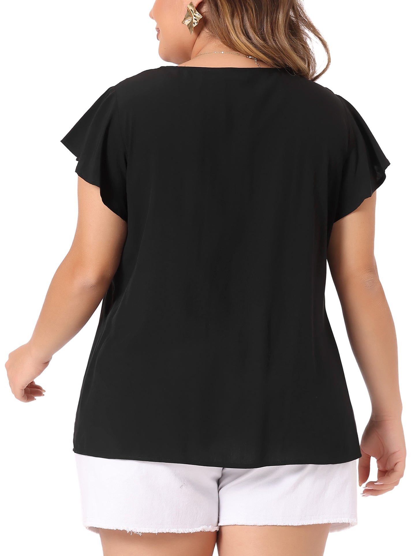 Women's Plus Size Blouse Ruffle Sleeve Peasant Tie Neck Boho Summer Top