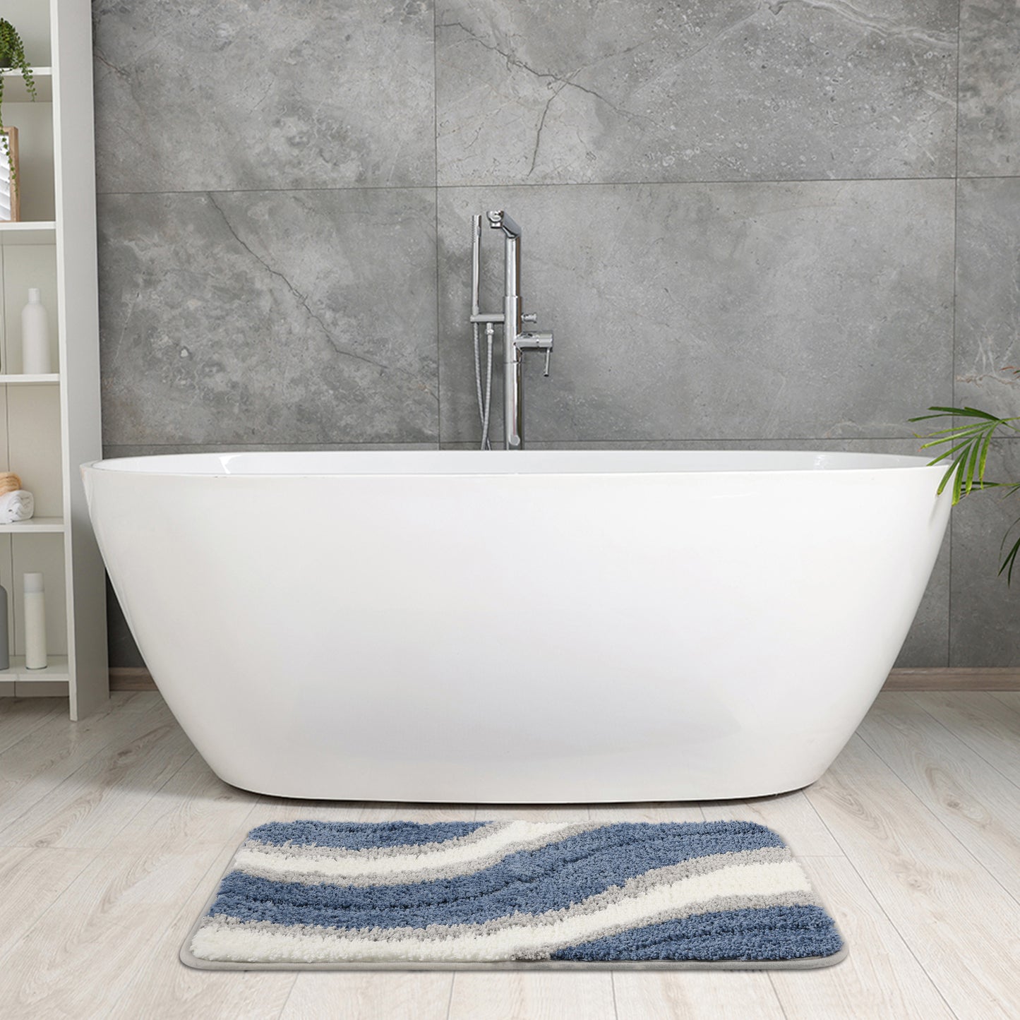 Wavy Stripes Bathroom Rug Mat, Absorbent Bath Rug, Non-Slip Bath Mats for Bathroom Floor